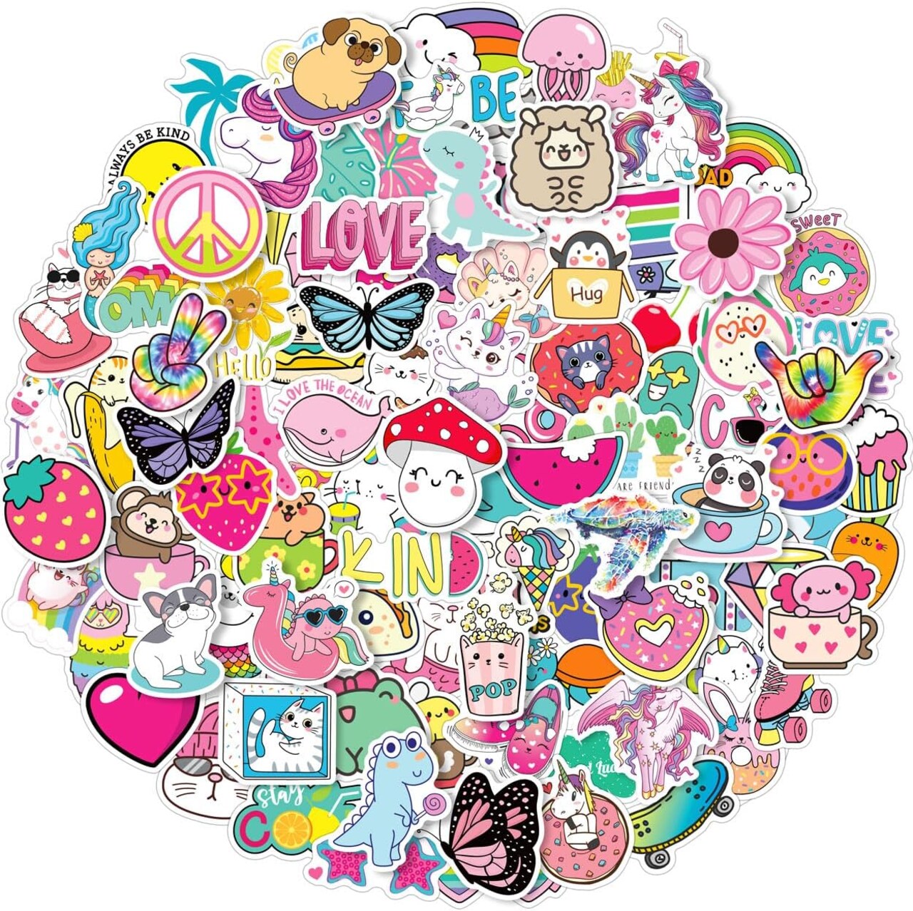 Water Bottle Stickers for Kids, 100 PCS Waterproof Cute Fun Vinyl Stickers Pack